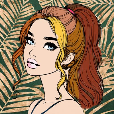 realistic girl with a ponytail on her hair and lips