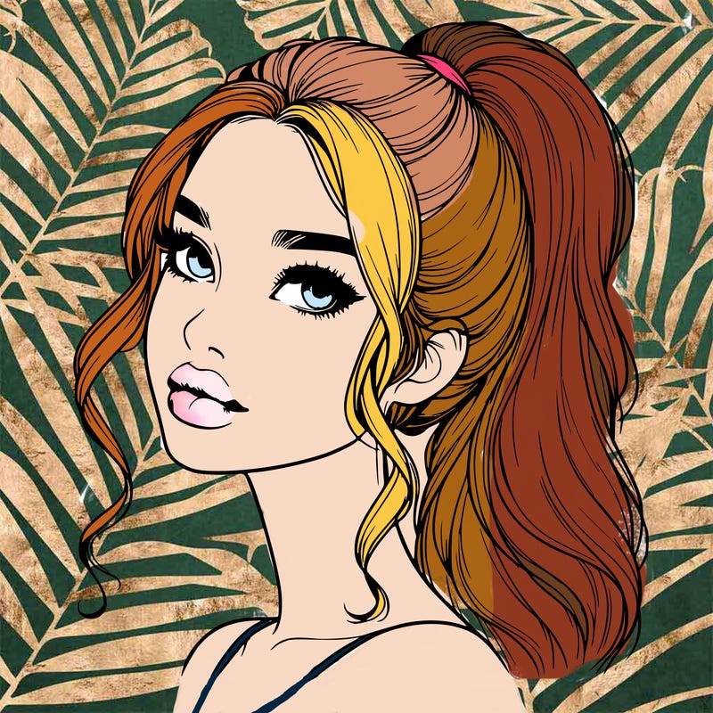 realistic girl with a ponytail on her hair and lips