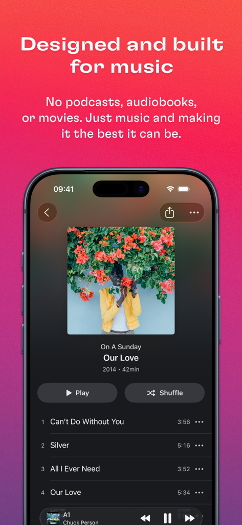 Doppler MP3 & FLAC Player - Doppler MP3 and FLAC player app displaying an album interface with tracklist and playback controls