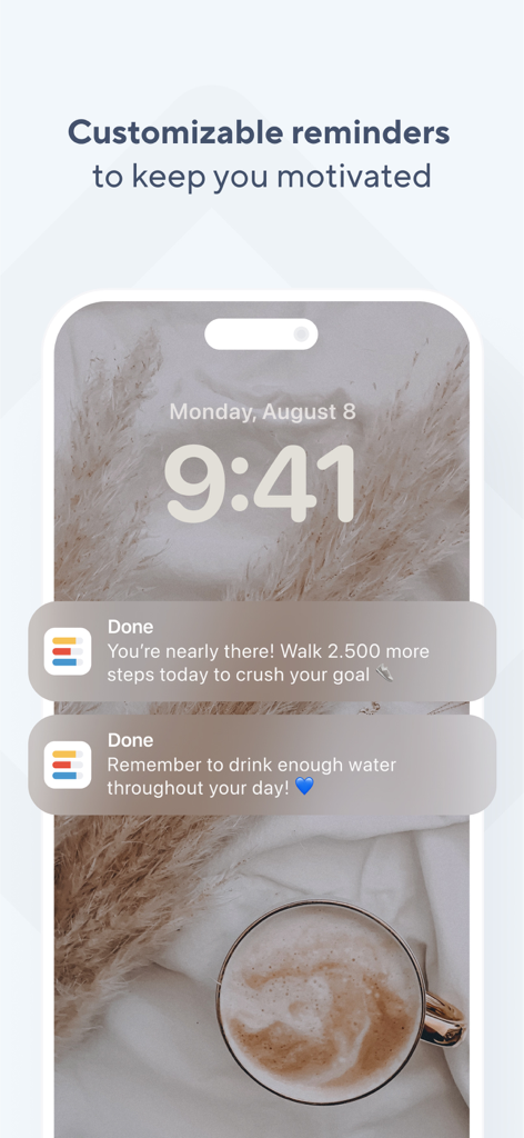 Do Habits: Get It Done - iOS lock screen displaying habit tracking notifications for daily steps and water intake reminders
