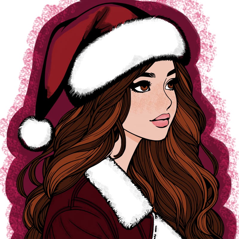realistic girl in santa hat