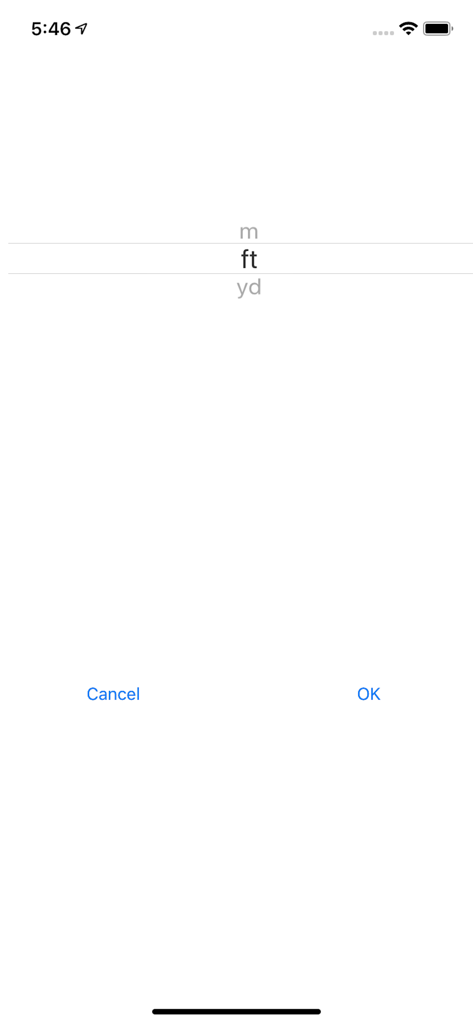 Altimeter - i - Unit selection screen in the Altimeter app showing options for meters feet and yards