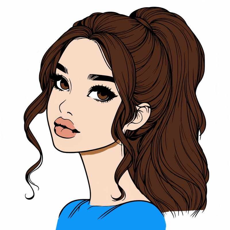 realistic girl with a ponytail on her hair and lips