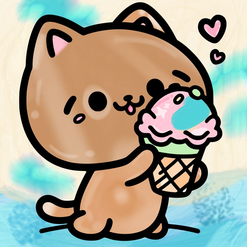 kawaii cat eating icecream