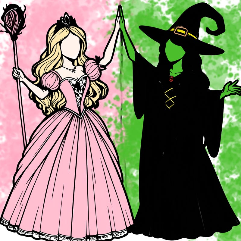 detailed realistic split of a princess and a witch