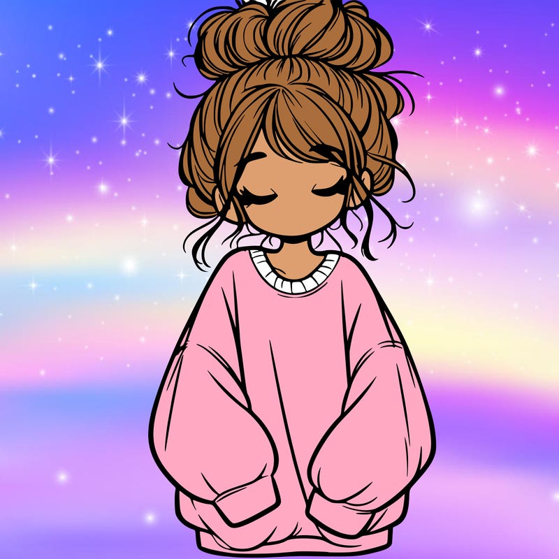 girl with baggy sweatshirt and messy bun