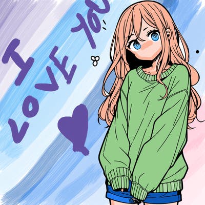 manga teen girl  in a sweater and baggy pants