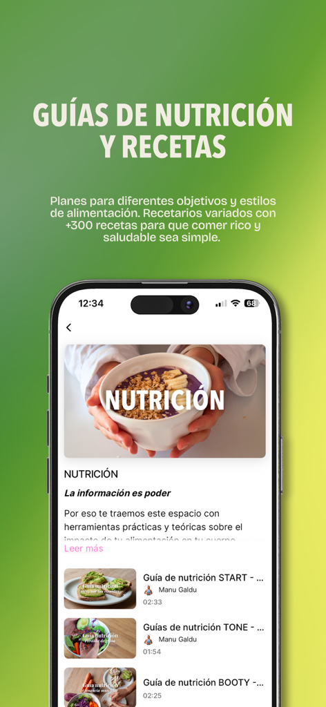 Inner Space - Inner Space mobile app interface displaying nutrition guides and healthy recipes