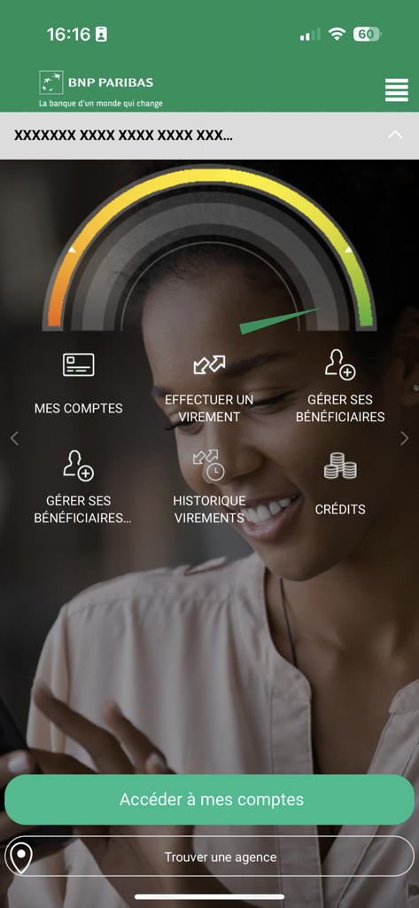 Banque Wallis et Futuna mobile app dashboard with account and transfer options