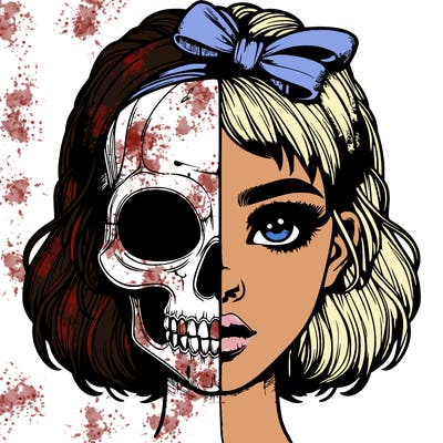 realistic girl with half skull mask