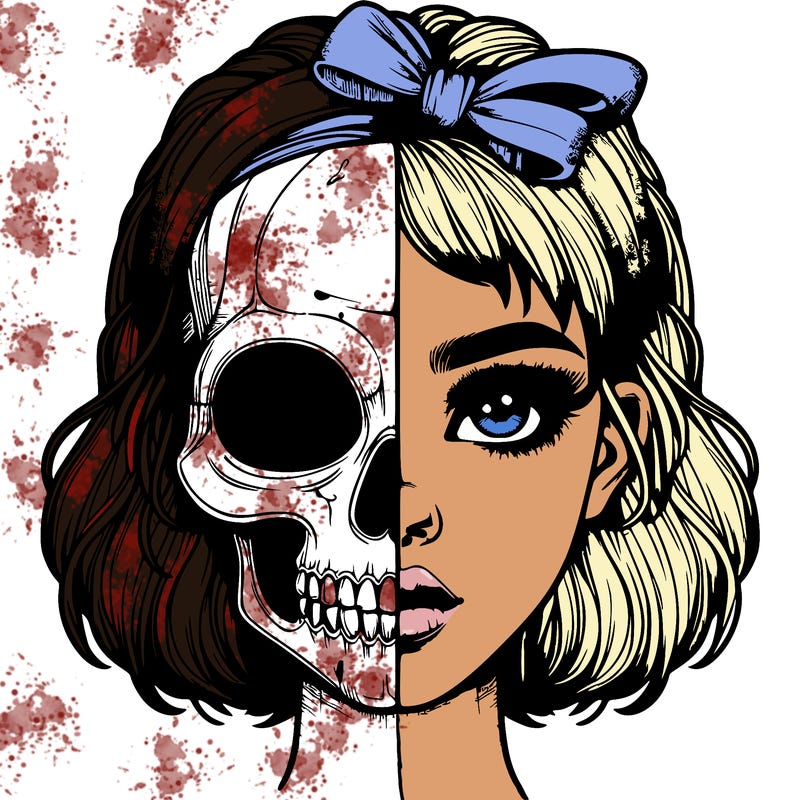realistic girl with half skull mask