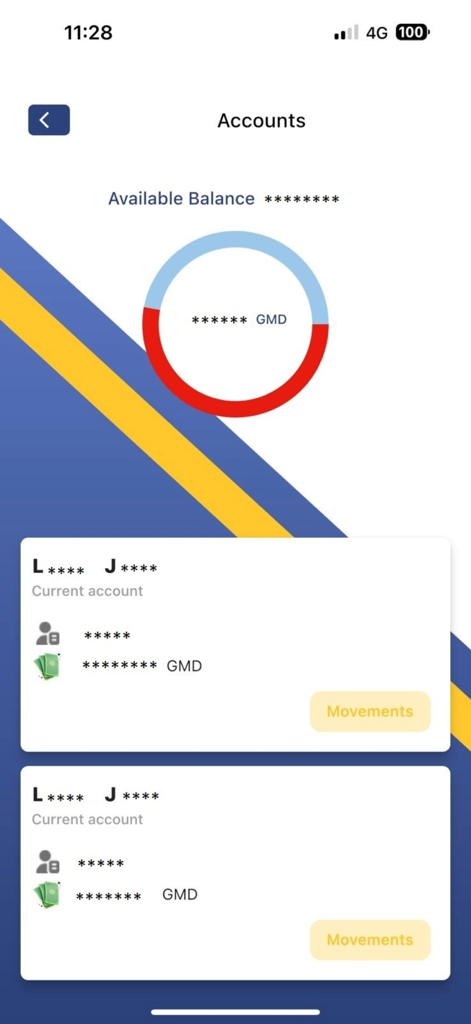 TrustBank PLC - Account summary screen of the TrustBank PLC mobile app displaying available balances and current account information.