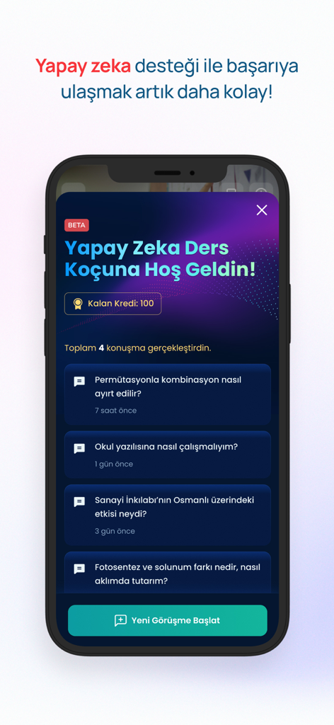 Doping Hafıza - Doping Hafiza mobile app displaying its AI lesson coach feature with study questions.