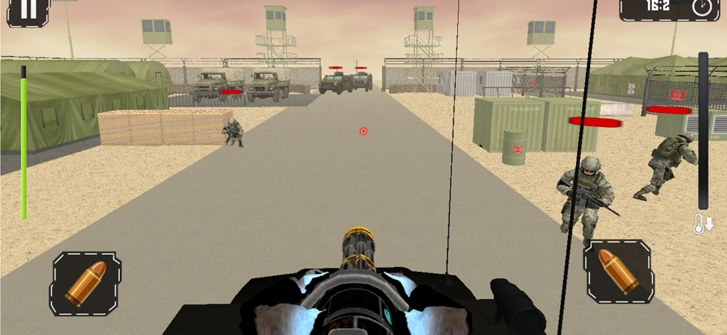 US Army Gunner Battle City War - First person shooter gameplay with machine gun in a military camp base