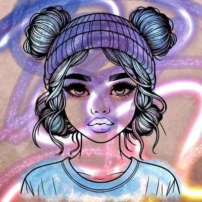 realistic girl with buns in her hair with a beanie on