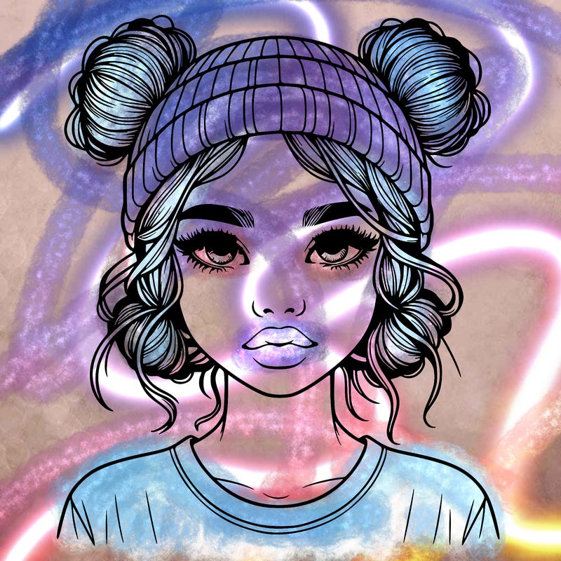 realistic girl with buns in her hair with a beanie on