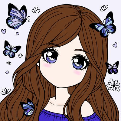 realistic girl with butterflies around her