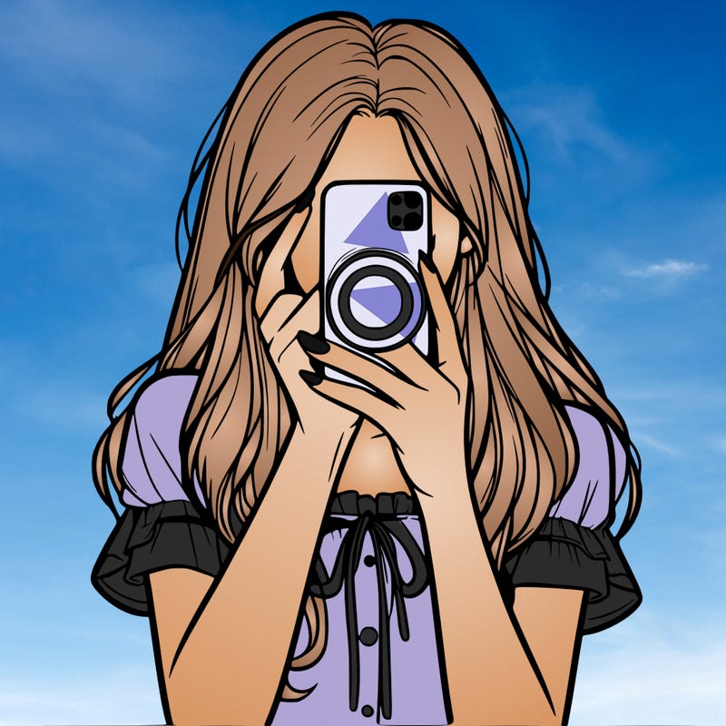 a realistic girl holding her phone taking pictures