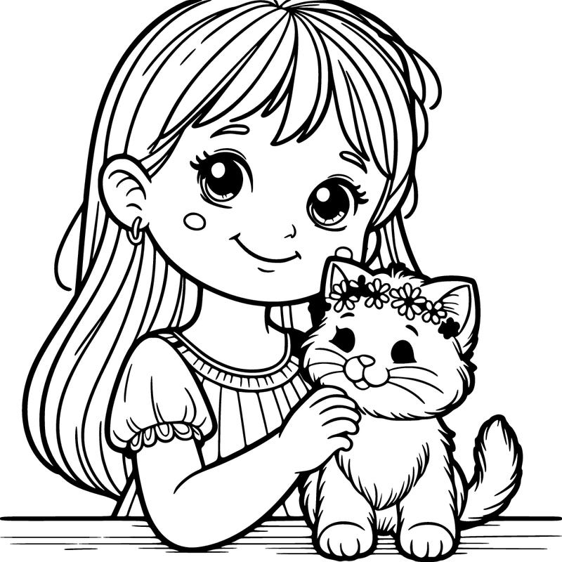 7 year old girl with a kitten