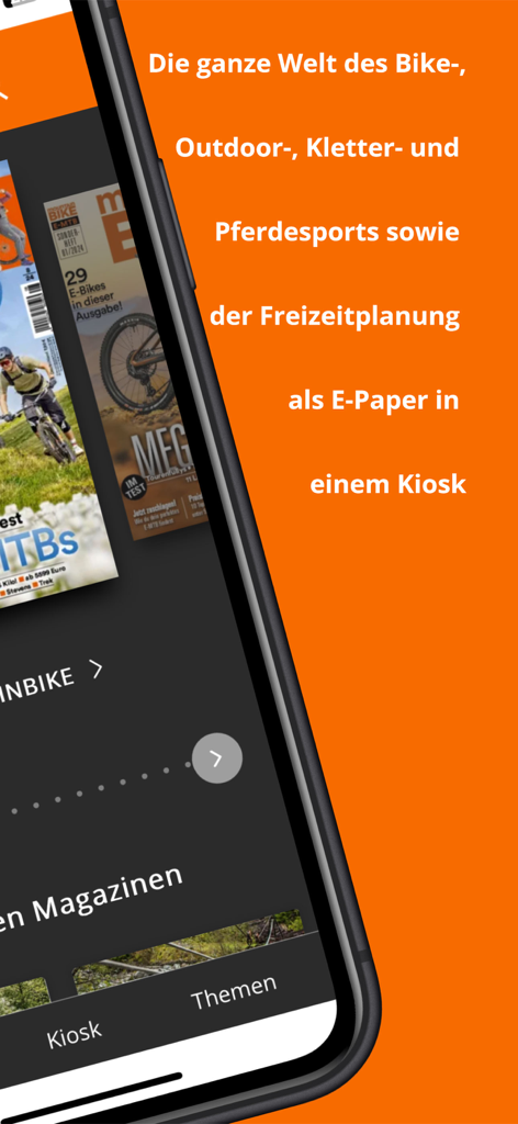 Sport Kiosk - Smartphone screen showing Sport Kiosk app with various outdoor sports magazines