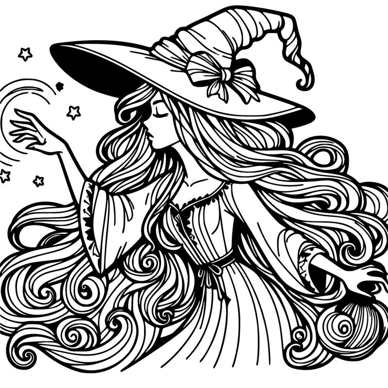 beautiful witch with long hair casting spells
