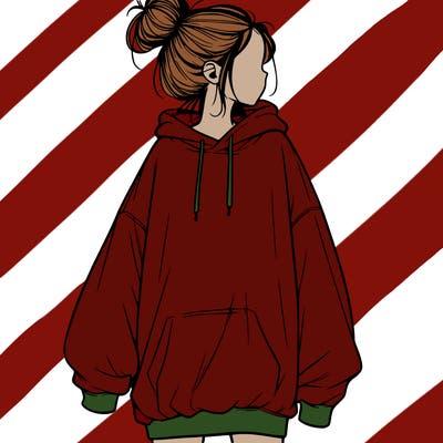 realistic girl with a oversized sweatshirt on and a bun