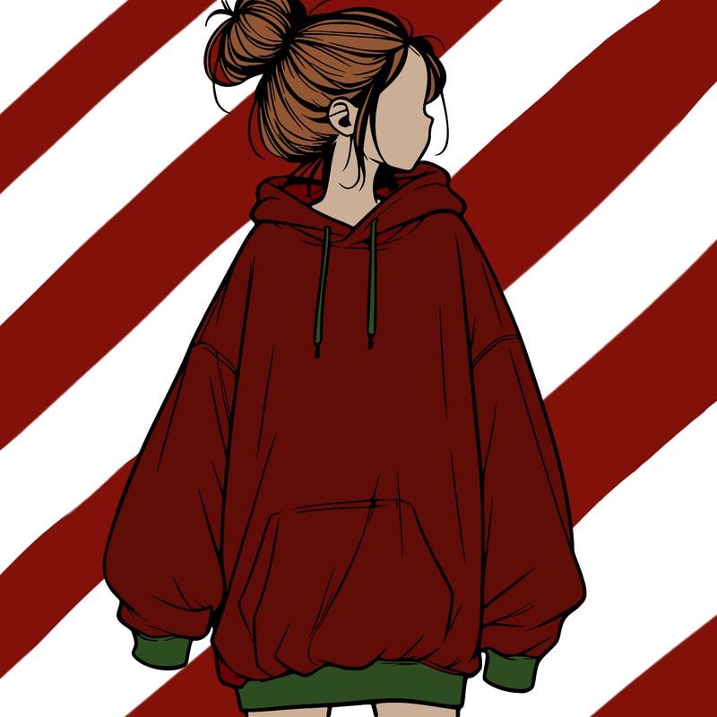 realistic girl with a oversized sweatshirt on and a bun
