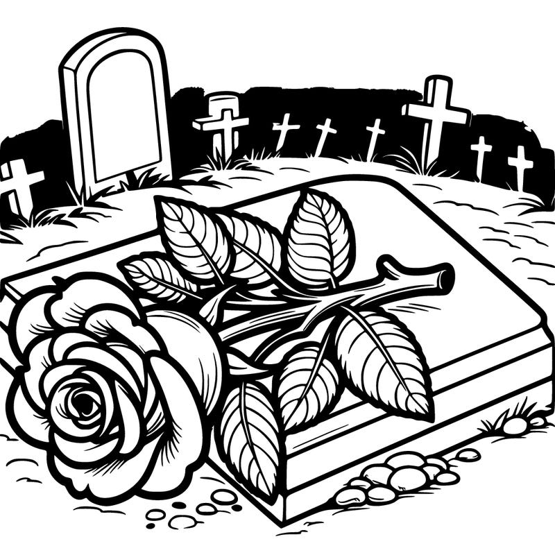 a single rose laying on a grave