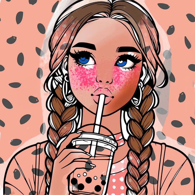 realistic girl with braided hair drinking boba