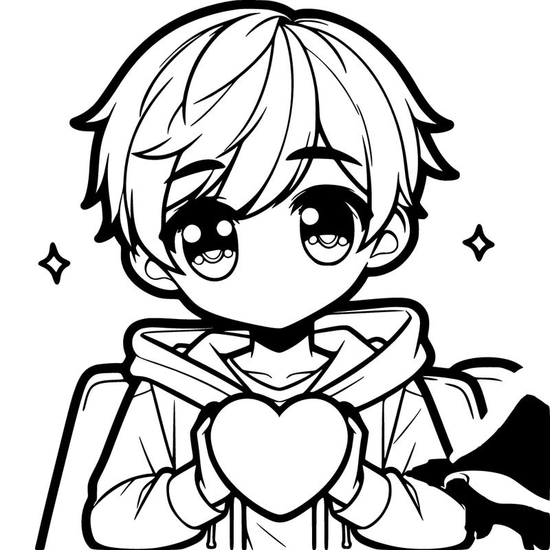 draw a easy anime boy holding a heart