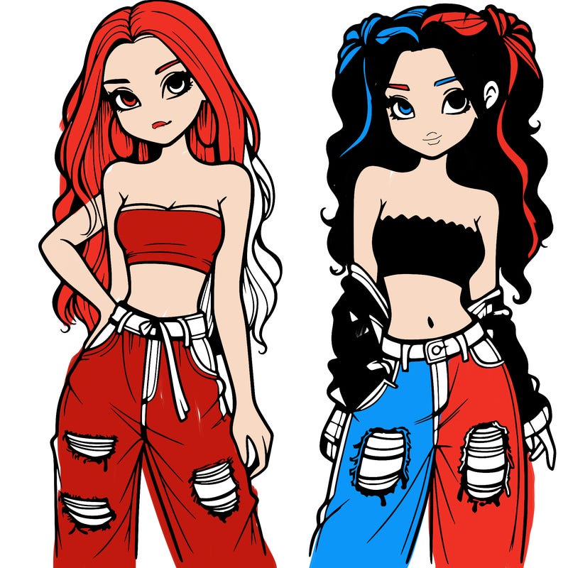 2 girls in crop tops and baggy jeans ripped