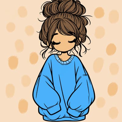 girl with baggy sweatshirt and messy bun