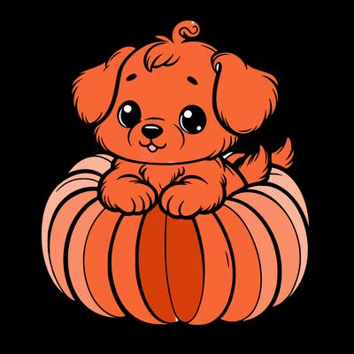 cute little puppy in a pumpkin
