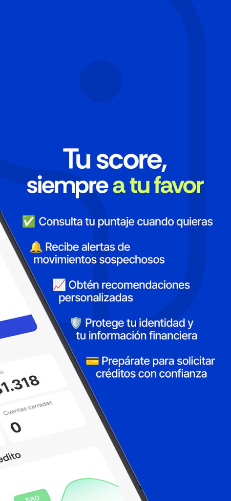 Dumbo Credit - Dumbo Credit app interface highlighting score tracking and identity protection in Spanish