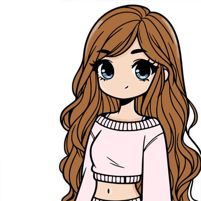 girl with long hair and a crop top with a sweater