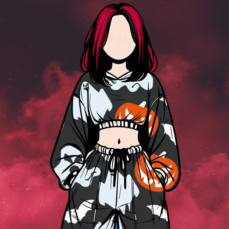 realistic girl faceless with baggy pants and a crop top