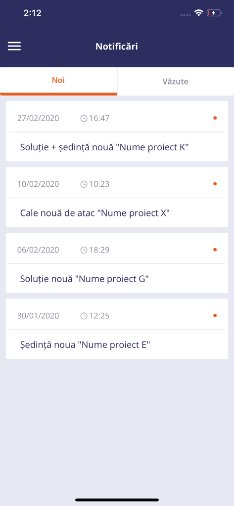 A list of recent legal case notifications and updates within the Monitor Dosare mobile app interface.