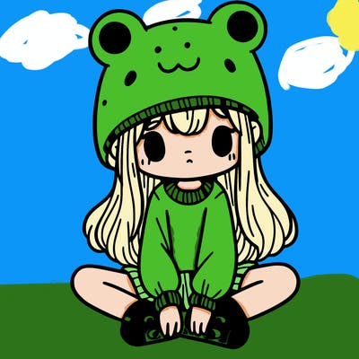 a girl wearing a frog hat and some frog socks