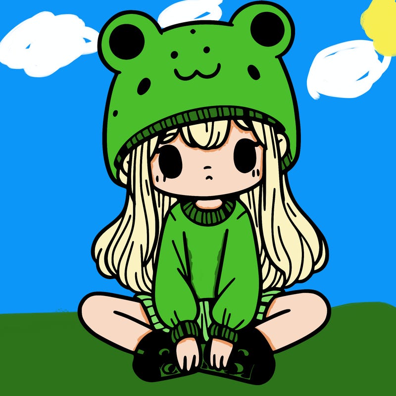 a girl wearing a frog hat and some frog socks