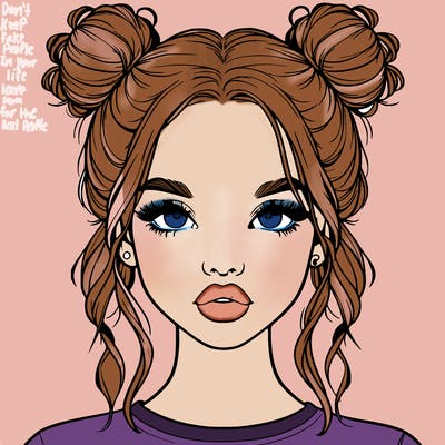 realistic girl with two buns in hair and lips