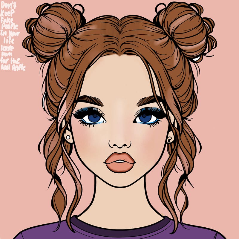 realistic girl with two buns in hair and lips