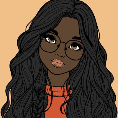 girl with long hair and freckles and glasses realistic