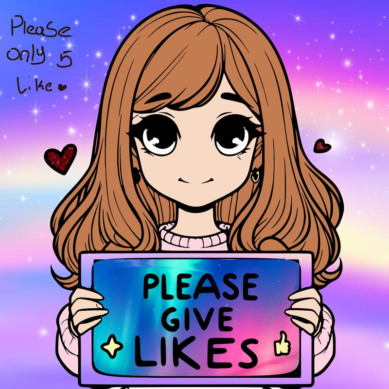 realistic girl that is holding a sign that says please give likes