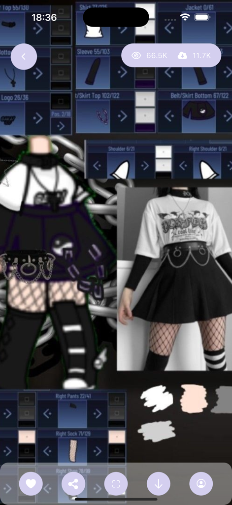 Mod Gacha Nox : Clothes Ideas - Gacha character design interface with gothic outfit ideas and real life fashion comparison