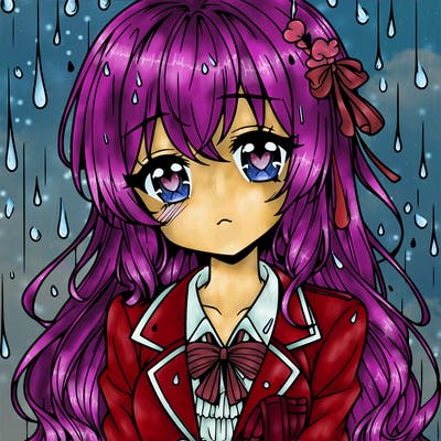 pretty anime girl in the rain