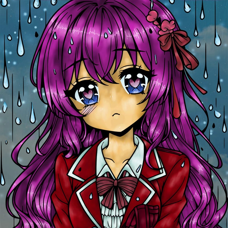 pretty anime girl in the rain