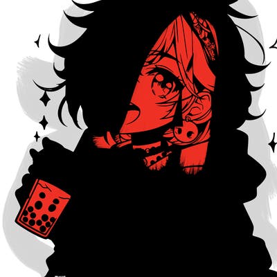 hot baddie anime girl drinking boba and biting the straw