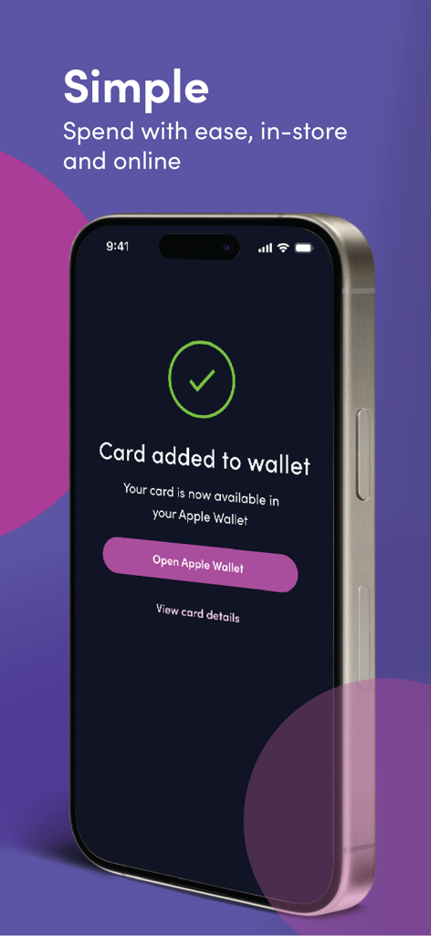 MyCardWallet app screen showing a card successfully added to Apple Wallet