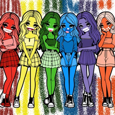 a group of girls realistic