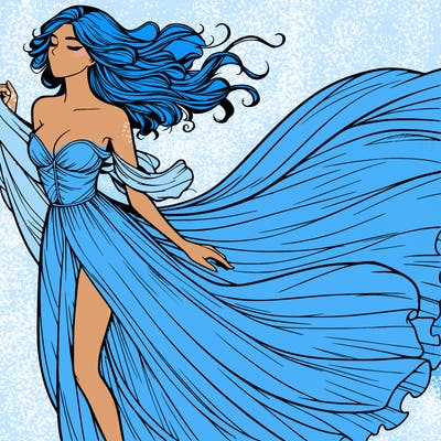 realistic woman in dress flowing the the wind